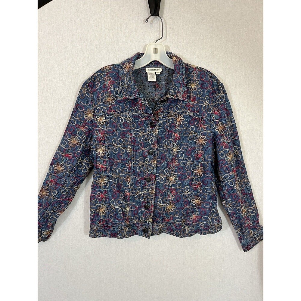 COLDWATER CREEK Denim Jacket Rainbow Embroidered Floral MP